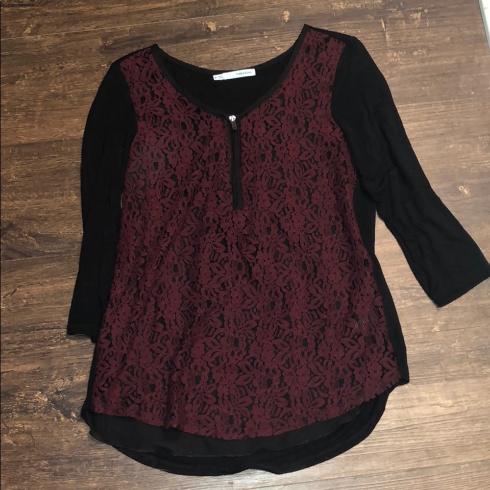 Burgundy and black lace shirt
